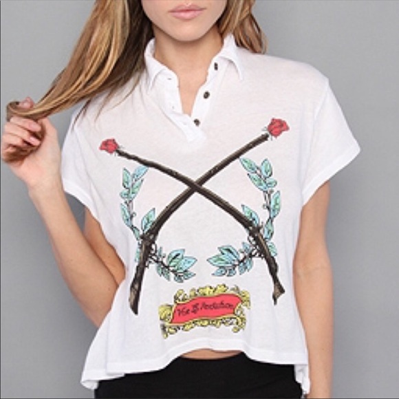 Wildfox Vive la revolution polo crop top medium